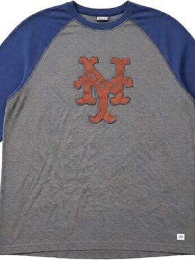 Mets Gray Tee with Royal Blue Collar and Orange Logo